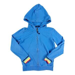 Primary Blue Zip-Up Hoodie with Rainbow Cuff Detail | Kids 8–9